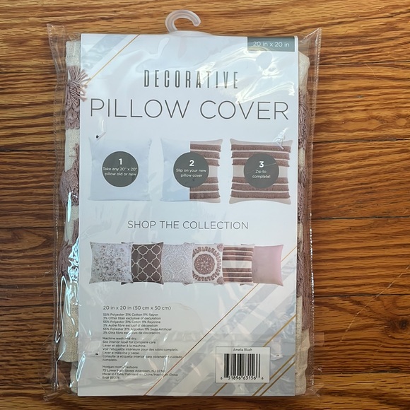 NWT  Morgan Home Square Decorative Fringe Throw Pillow Cover in Blush - Picture 5 of 6